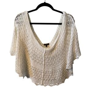 Cupio Cream Crochet Knit Open Front Poncho Sweater Top Women's Size M